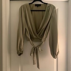 Kendall + Kylie sage green colored long sleeve shirt